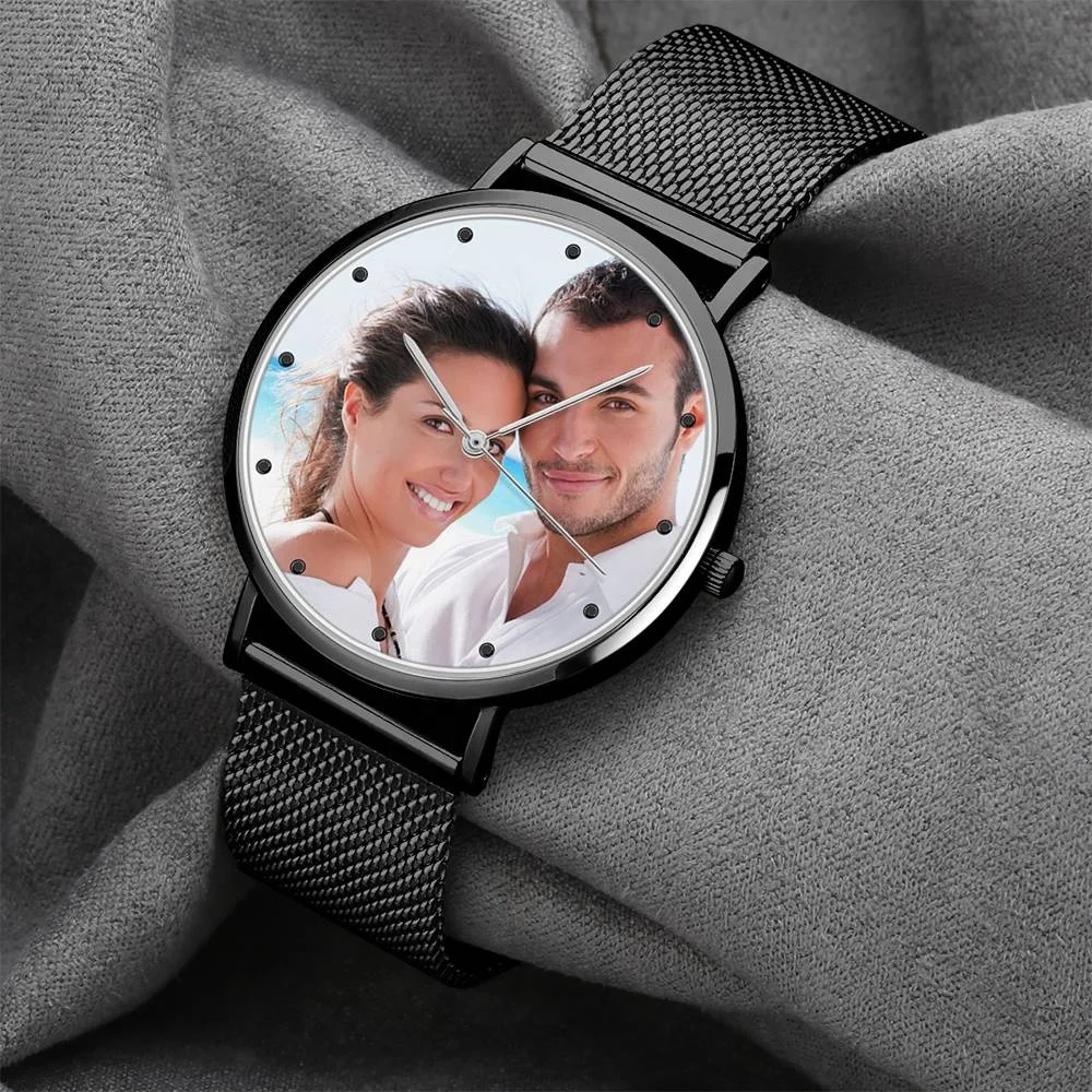 

40mm Customize Watch Create Logo Alloy Photo Wristwatch New Men Quartz Watches For Unique Fathers Day Gifts, Black, silver, rose gold