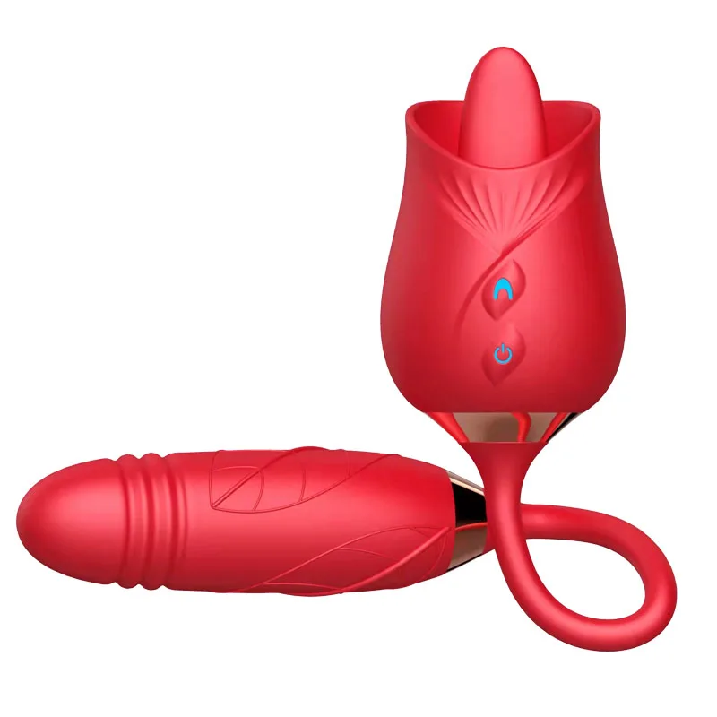 

Rose Tongue Licking Vibration 2-in-1 Sex Toys for Couples Double Penetration Dildo Clitoris Nipple Stimulator