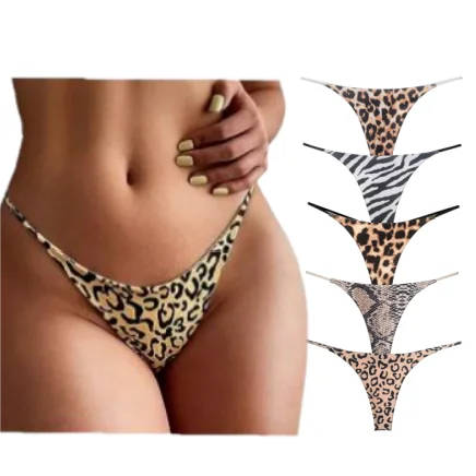 

FINETOO 2023 New Fashion Leopard Girls' Sexy Double-layer Thin-ribbon Thong Low Waist Underwear Bikini Cotton Women's G-String