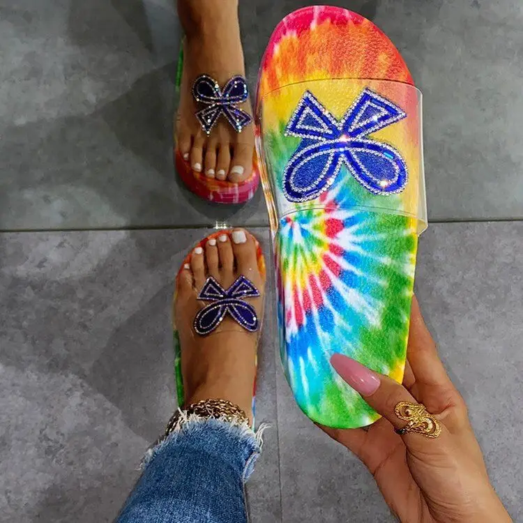 

2021 europe american new arrivals thick bottom chic slippers fashion rhinestone women outdoor slippers, Picture color or customized