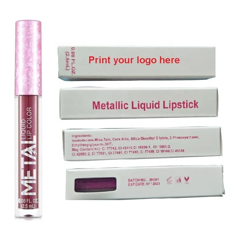 

Wholesale No Logo Private Label Custom Makeup Waterproof Matte Glitter Metallic Liquid Lip Stick, 12 colors for option