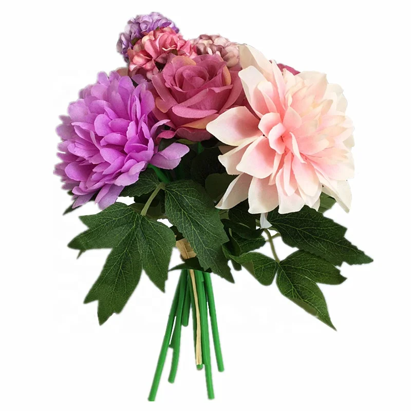 

9 head Artificial Mixed Rose Dahlia Flower Bouquet for sitting room adornment wedding decoration