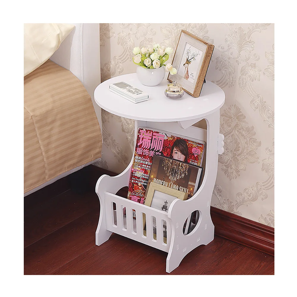 

JX- European-style coffee magazine storage table living room mini small round table creative simple round bedside small table, White