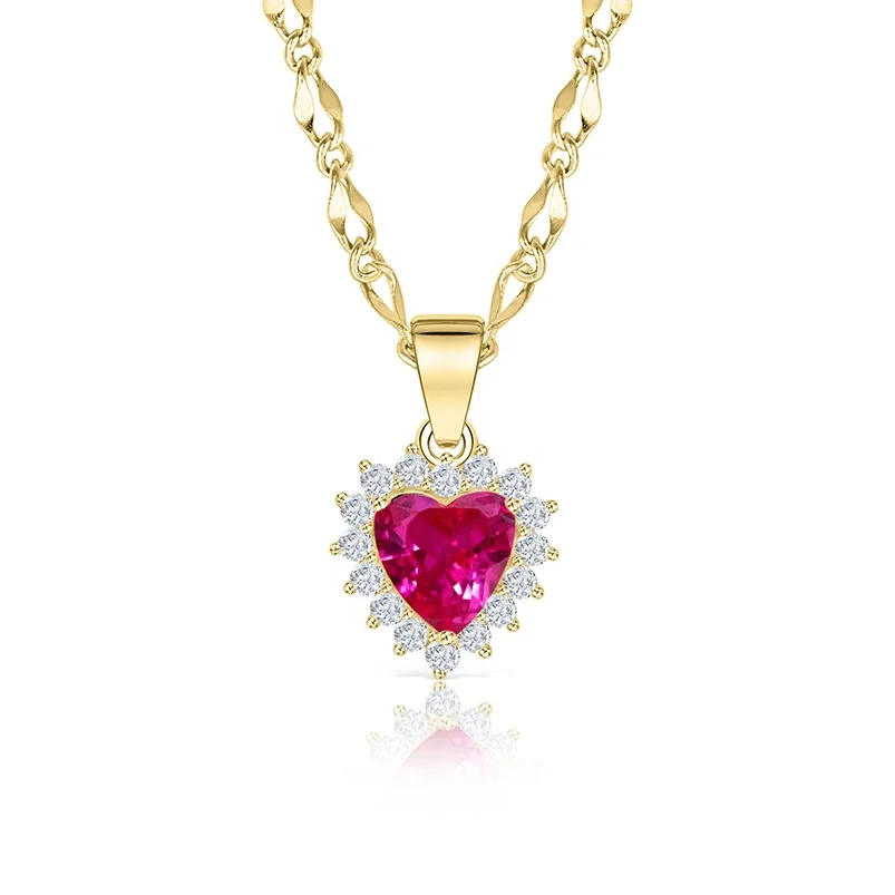 

Gemnel bridal jewelry pave diamond halo heart pendant birthstone charm necklace women