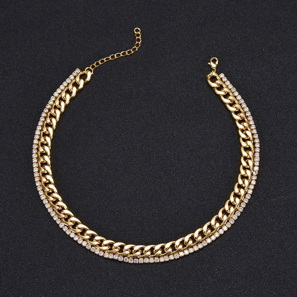 DY Dainty charm unique design with gold plated hiphop micro pave curb cuban link chain necklace for men
