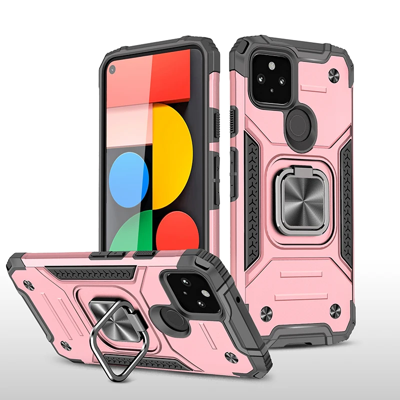 

Ring Phone Case For Google Pixel 5 Pixel 4A 5G Rugged Hybrid Armor PC+TPU Shockprooof Cover With Kickstand Metal Plate