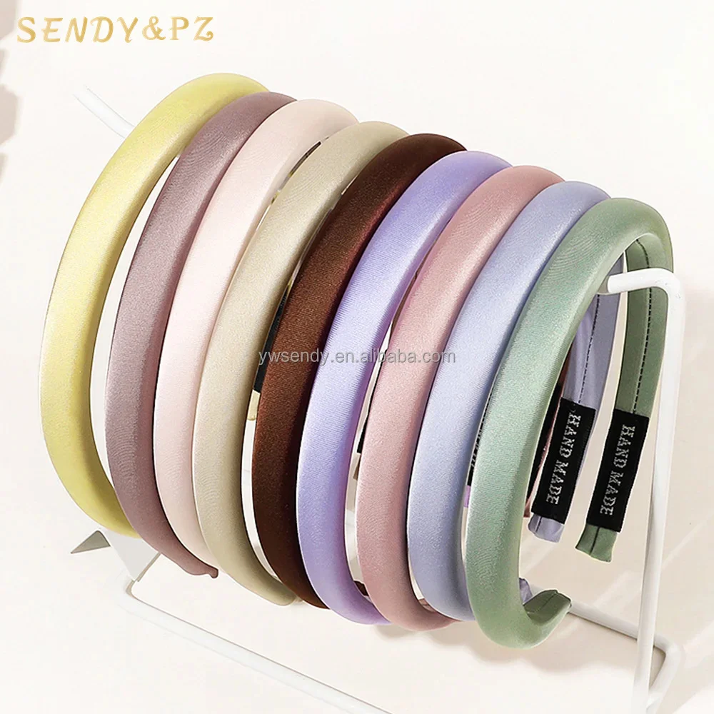 

French Style New Women Ladies Solid Color Satin Covered Satin Sponge Headband 1.7cm Thin Edge Padded Headband Accessories