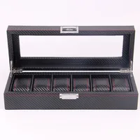 

New 6 grids wristwatch box holder carbon fiber watches display case rectangle jewelry boxes