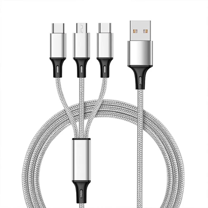 

WIK-YD Manufacture Mulit Nylon Braid 3 In 1 Fast Charge Micro Type C Usb Cable For type-i