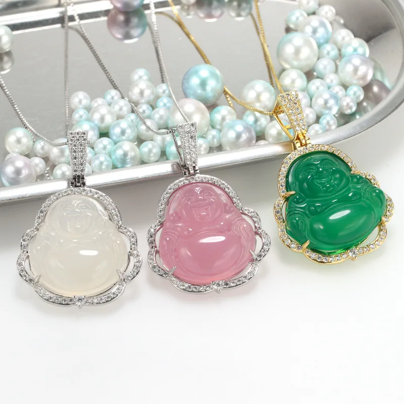 

wholesale pendant necklace green pink white Maitreya buddah pendant, Golden