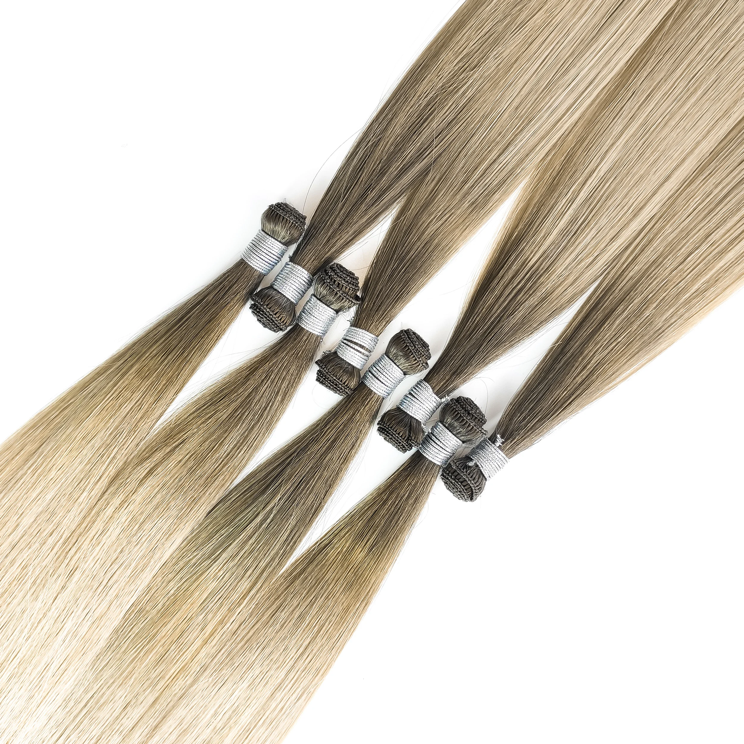 

2022 Russian 100% Virgin Cuticle Remy Aligned Human Hair Extension Seamless Thin Hand Tied Hair Weft #613 Blonde 24 Inch