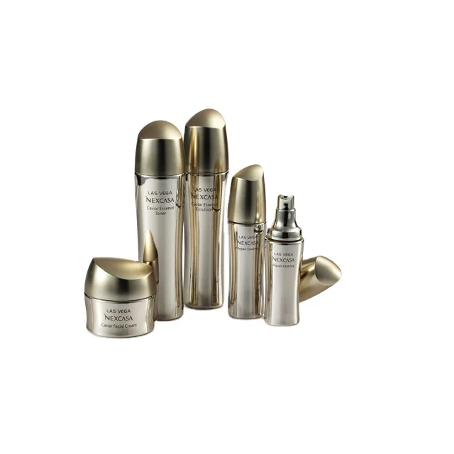 

2023 Newest Gold Colour Glass Cosmetic Bottle Set Little Cream Jar