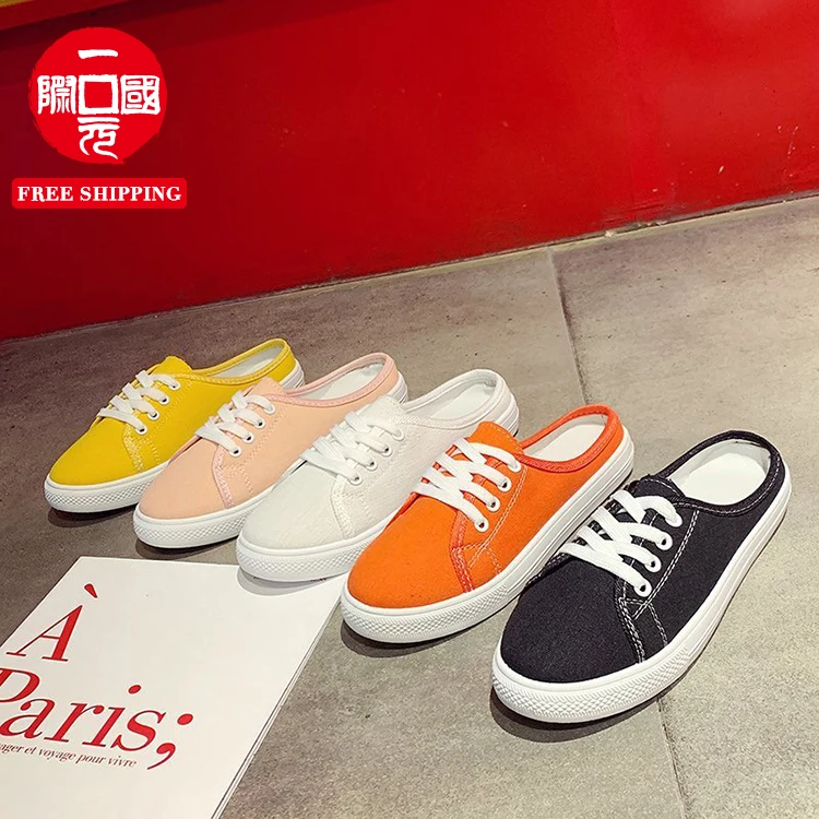 

2021 summer lace-up canvas shoes female Korean student Baotou non-heel sneakers