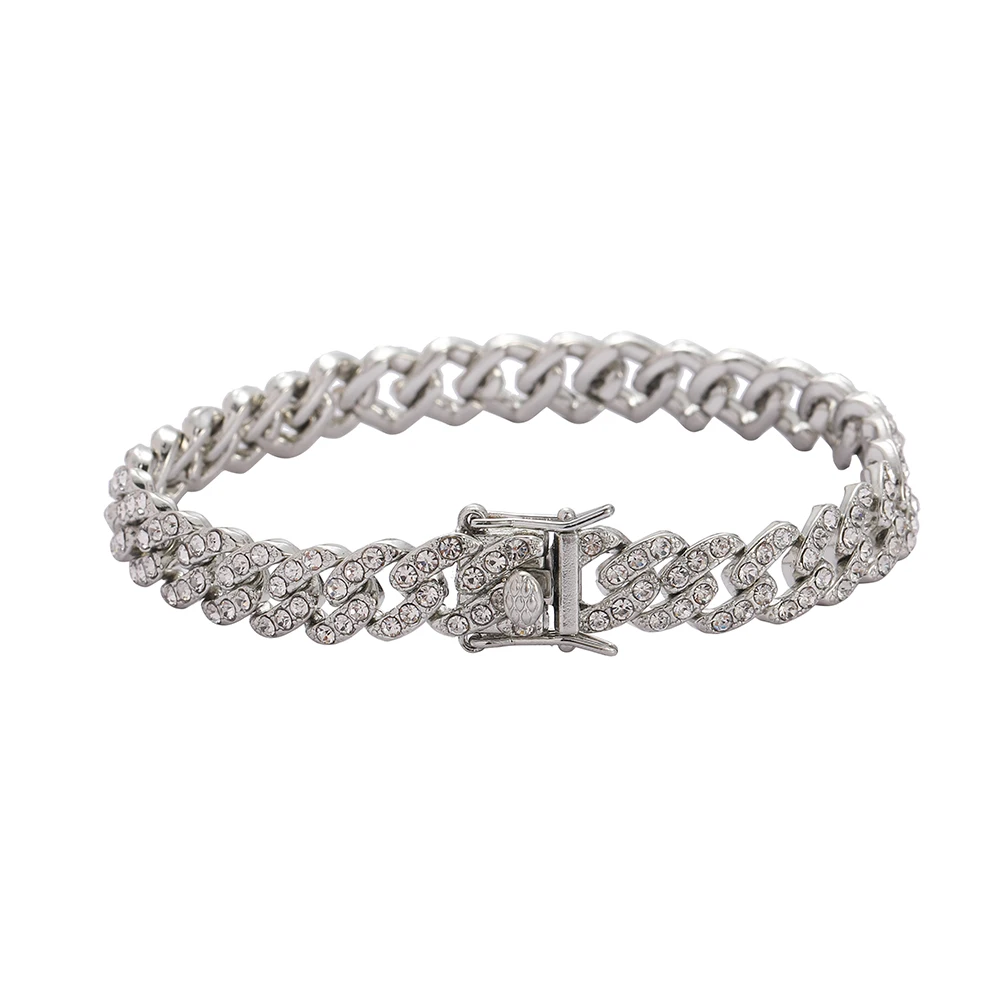 AB024 Alloy 9MM Crystal Cuban Link Bracelet for Men Women Bracelet for Gift