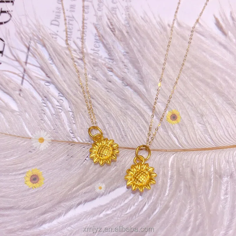 

Certified Gold Sun Flower Necklace Women's 999 Pure Gold Sunflower Pendant 3D Hard Pure Gold Small Fresh Necklace Pendant