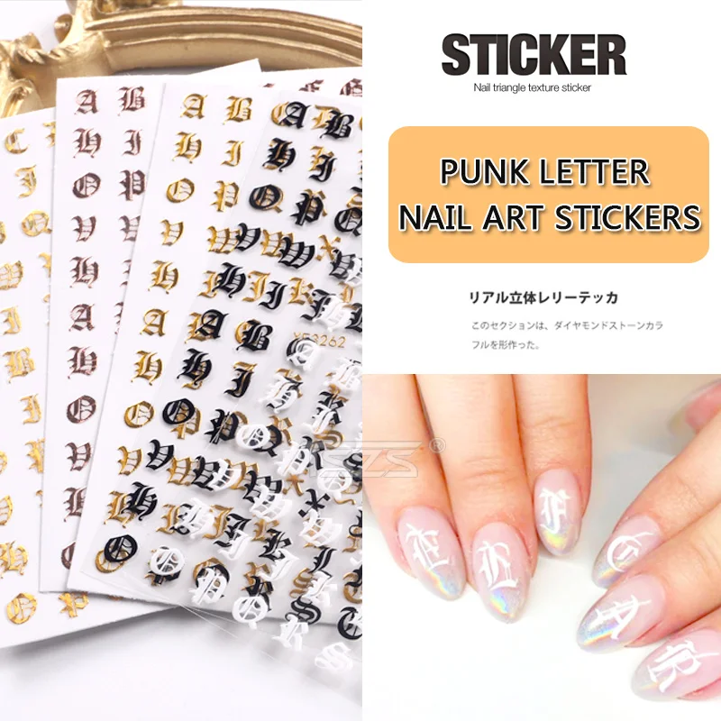 

TSZS Custom Design Gold English Letter Acrylic Nail Manicure Non-tox Decoration Retro Alphabet Nail art Sticker Decals, Gold color