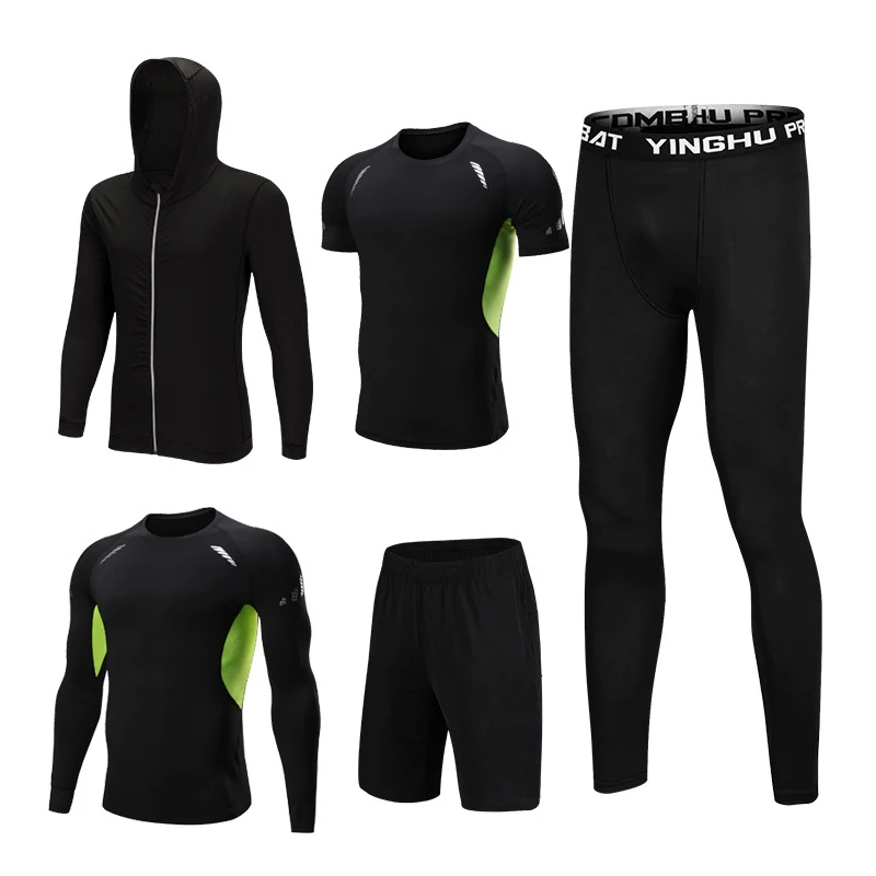 

5 Pcs Set Men's Gym Fitness Compression Sports Suit Polyester Clothes Track Suit Sports
