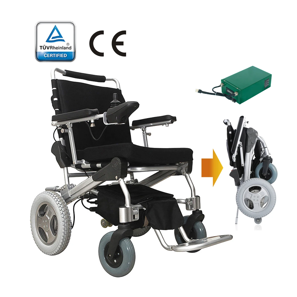 

Hot selling Lightweight portable and foldable Power electric wheelchair with quick Removable 12'' Motorized motors