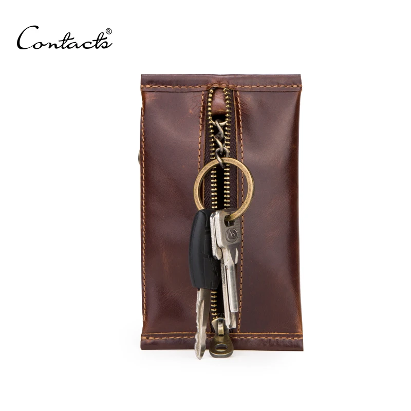 

wholesale Contacts coffee genuine leather change purse coin pocket with key hold ring