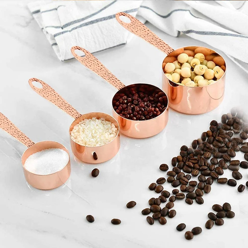 

4pcs Kitchen Coffee Baking Tools Rose Gold Stainless Steel Measuring Spoon Cup