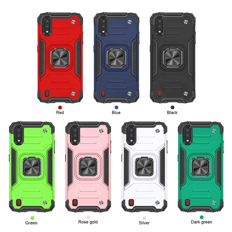 

Flexible TPU shockproof 360 rotating metal finger ring kickstand magnetic car mobile cellphone case For Samsung galaxy A01, Multi colors