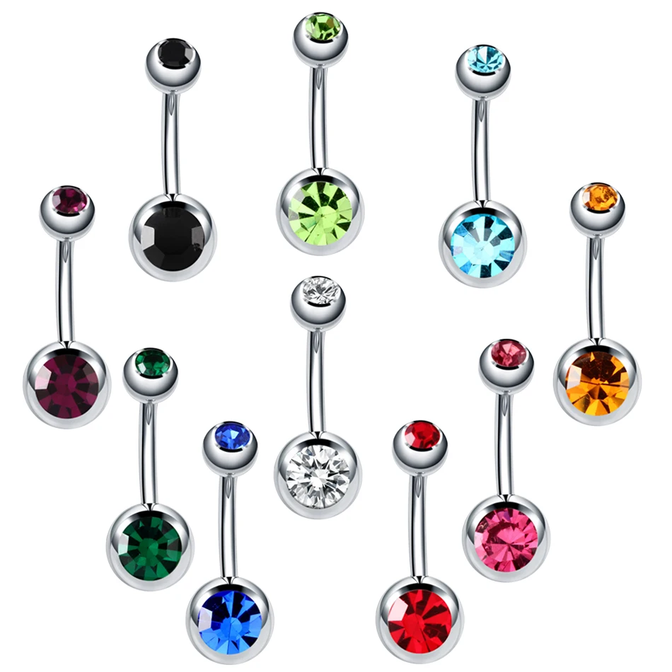 

Wholesale Stainless Steel Navel Piercing Double Gem Belly Button Ring Body Jewelry