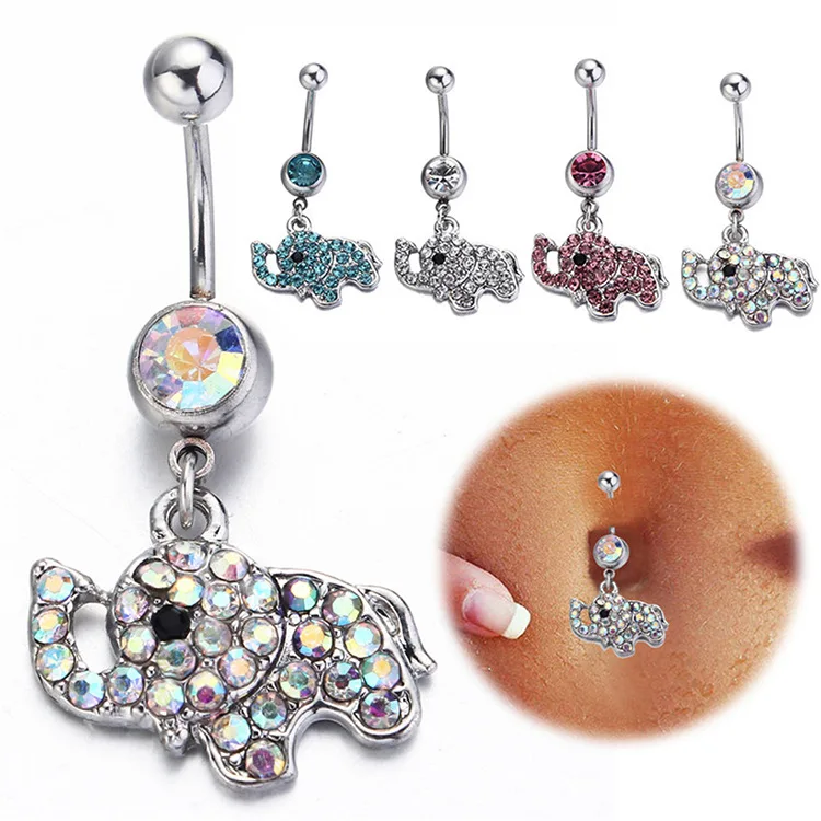 

wholesale Stainless steel piercing jewelry crystal Elephant charm belly button ring