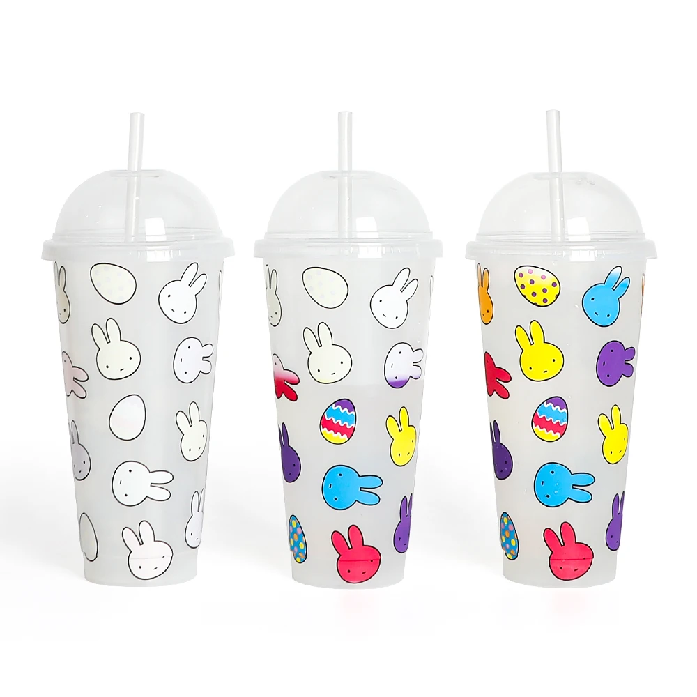 

Easter mug tumble water reusable wholesale 24oz plastic color changing cups with lid and straw