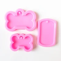 

shiny silicone dog tag mold with keychain hole epoxy resin mold polymer clay Silicone keyring mold