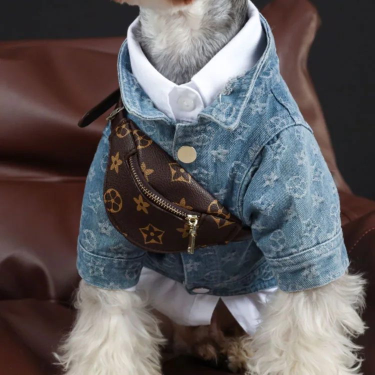 

Luxury fashion brand pet jeans clothing for dogs French Bulldog Bichon dog jeans jacket, Blue