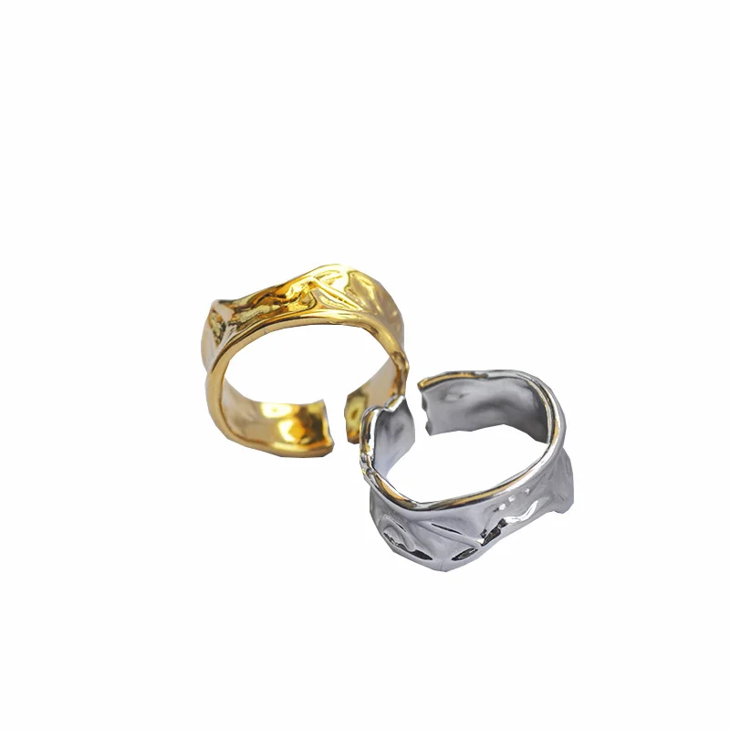 

18K Gold Color Women Rings Plating Brass Irregular Design Texture Volcanic Lava Opening Adjustable Ring, Silver and gold opening ring