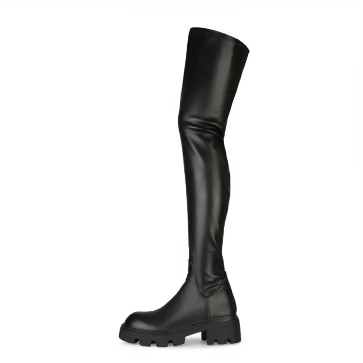

Low Heel Soft PU Upper Sheepskin Pattern Women Round Toe Thigh High Boots Side Half-zip Casual Daily Over Knee High Long Booties, Black,white,red,brown,black patent,