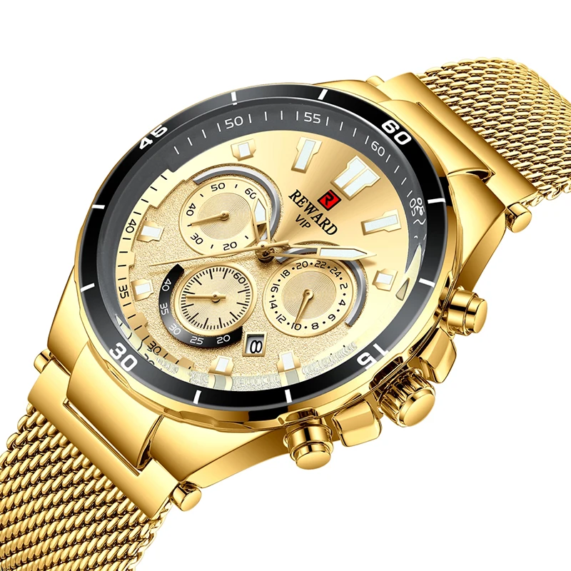 

Reward Private Label Unique luxury Military sports quartz watch Wholesale chronograph gold wrist watch mens Brand Clock
