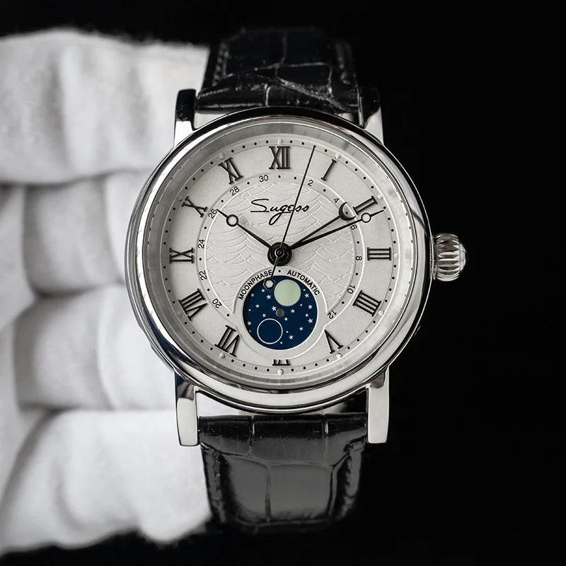 

Rts stock drop ship 1pcs automatic moonphase mechanical classical 5atm sapphire Luminous stainless steel watch for sale