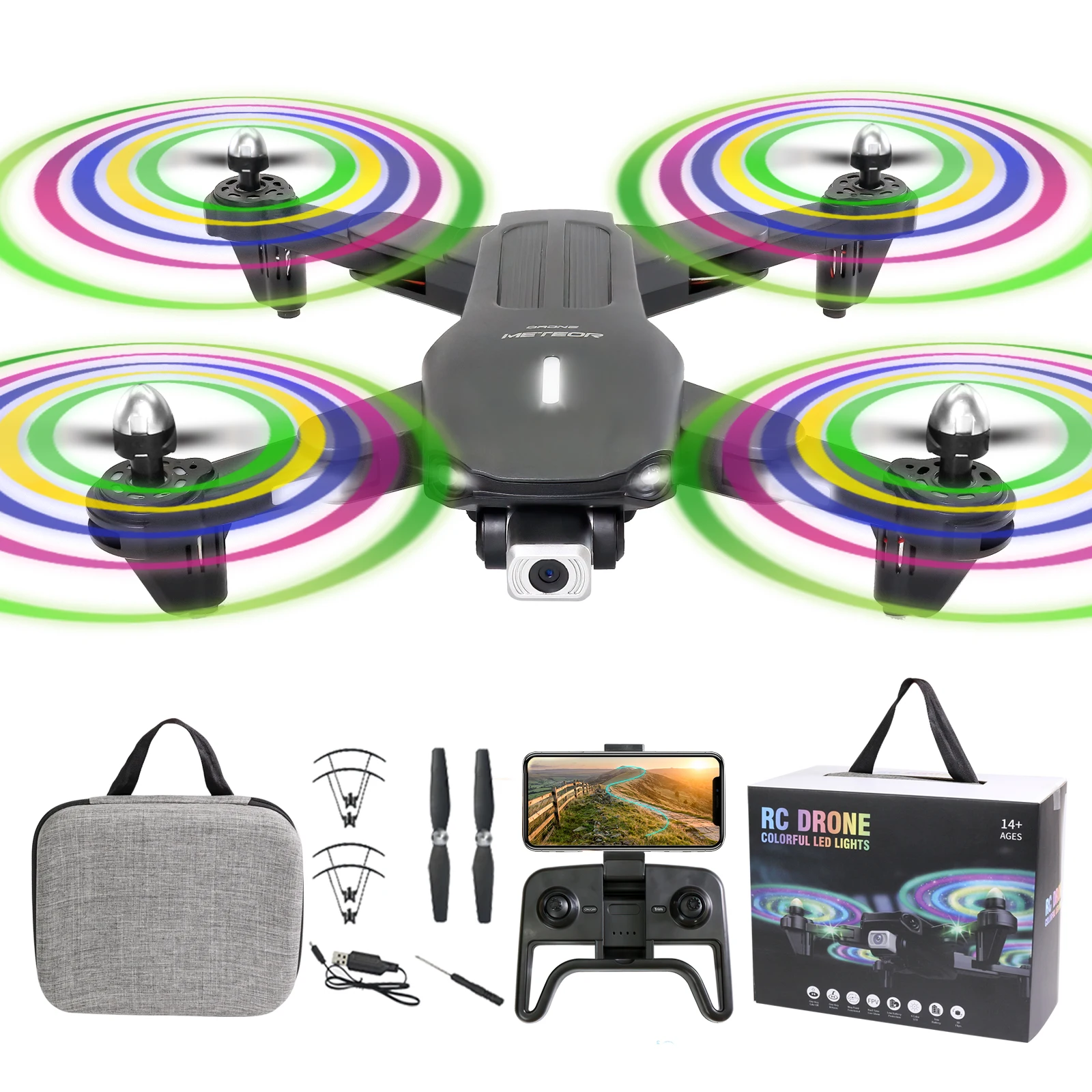 

2022 Wholesale 4K Dual Camera WIFI FPV Drone Trajectory Flight Drone Light Show With LED Light Drone, Black/blue