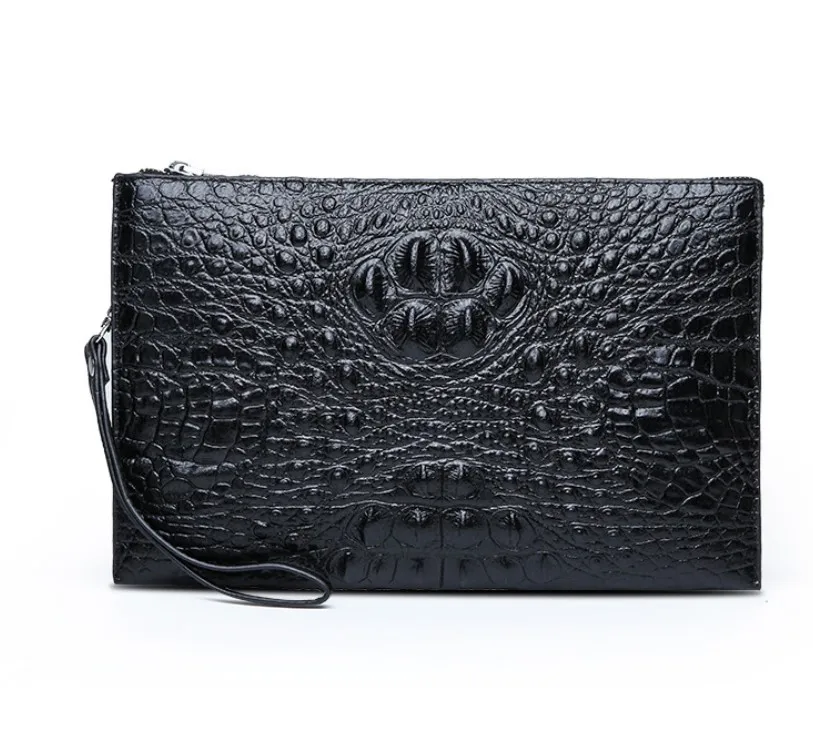 

Vegan Leather Crocodile Pattern Women Mens Clutch Bag Purse Handbag Hand Bag Big Clutch Wallet Black