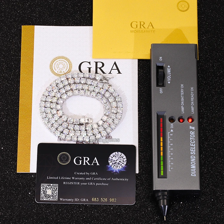 

RTS jewelry S925 Sliver 2mm 3mm 4mm 5mm 6.5mm passed test iced out Moissanite GRA certificate tennis chain necklace