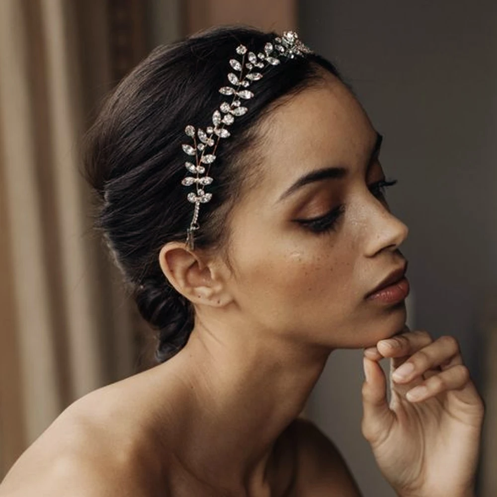 

Elegant Crystal Flower Headband Wedding Zircon Tiaras Bridal Hair Accessories Women, Silver.gold