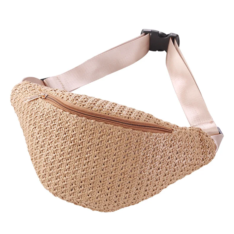 

2021 New fashion boho straw bag beach latest design custom running sport waist bag, 5 colors