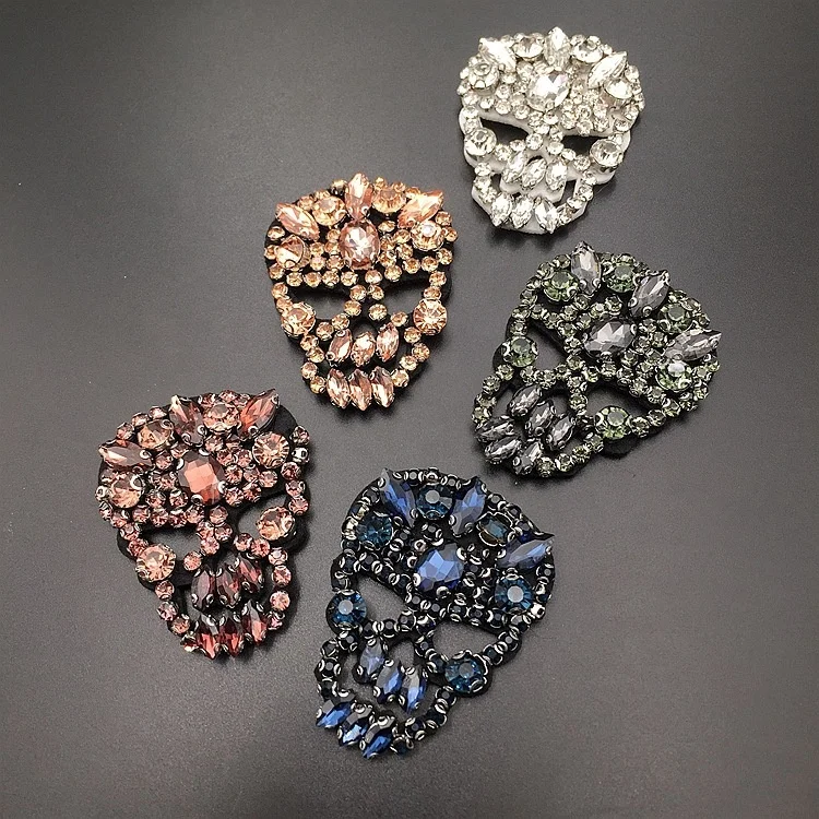 

Exquisite carnival blue skull rhinestone patch decorations, Clear
