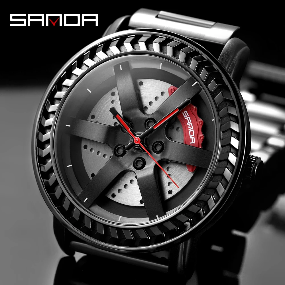 

SANDA Top Brand Luxury Wheel Rim Hub Watch Custom Design Sport Car Rim Watches Waterproof Creative Relogio Masculino 2020 Watch