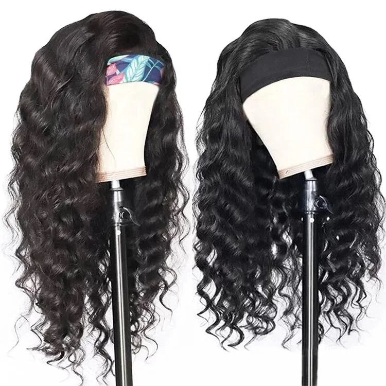 Easy to Wear Transparent Lace None Lace Glueless Elastic Band Peruvian Raw Human Hair Kinky Curly Headband Wig with High Density