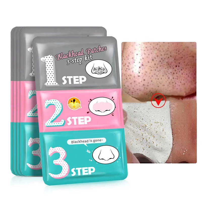 

Private Label Face Skin Care Pimple Spot Pore Clean Shrink Nose Patch Mask Set Blackhead Acne Remover 3 Step Kit