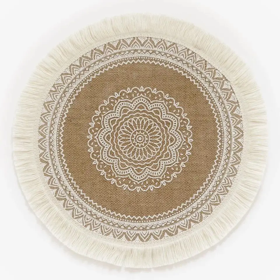 

napperon woven classic fabric cloth mat farmhouse woven fall dining table decorative cup bowl mat jute home linen round placemat, Like picture