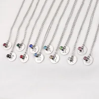 

Birthday Gift Silver Stainless Steel Birth stone Birthstone Zodiac Pendant Jewelry Necklace