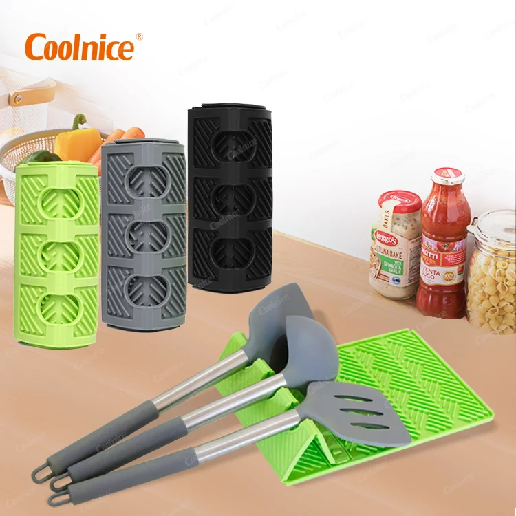 

Multi-function Drip Pad Plastic Spoon Holder Food Grade Drying Mat Kitchen Utensil Silicone Spoon Rest, Black , green, grey