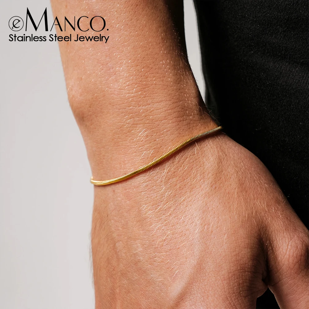 EManco Wholesale Minimalist 18k Gold Plated Chain Bracelet Man Luxury Stainless Steel Snake Bone Chain Bracelet for Men Jewelry