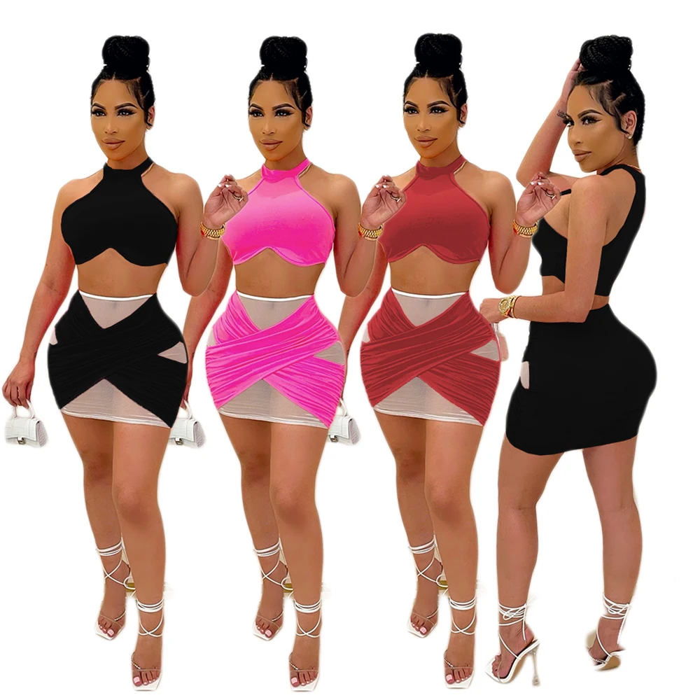 

Foma GT9941 womens sets club outfits 2021 with hollow out Solid colors casual sexy 2 piece women clothing
