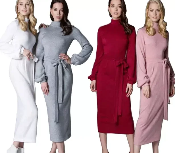 

Casual Dress Puls Size Women Dress New Solid-color Long Sleeve Knit Red Lady's Dress GAO