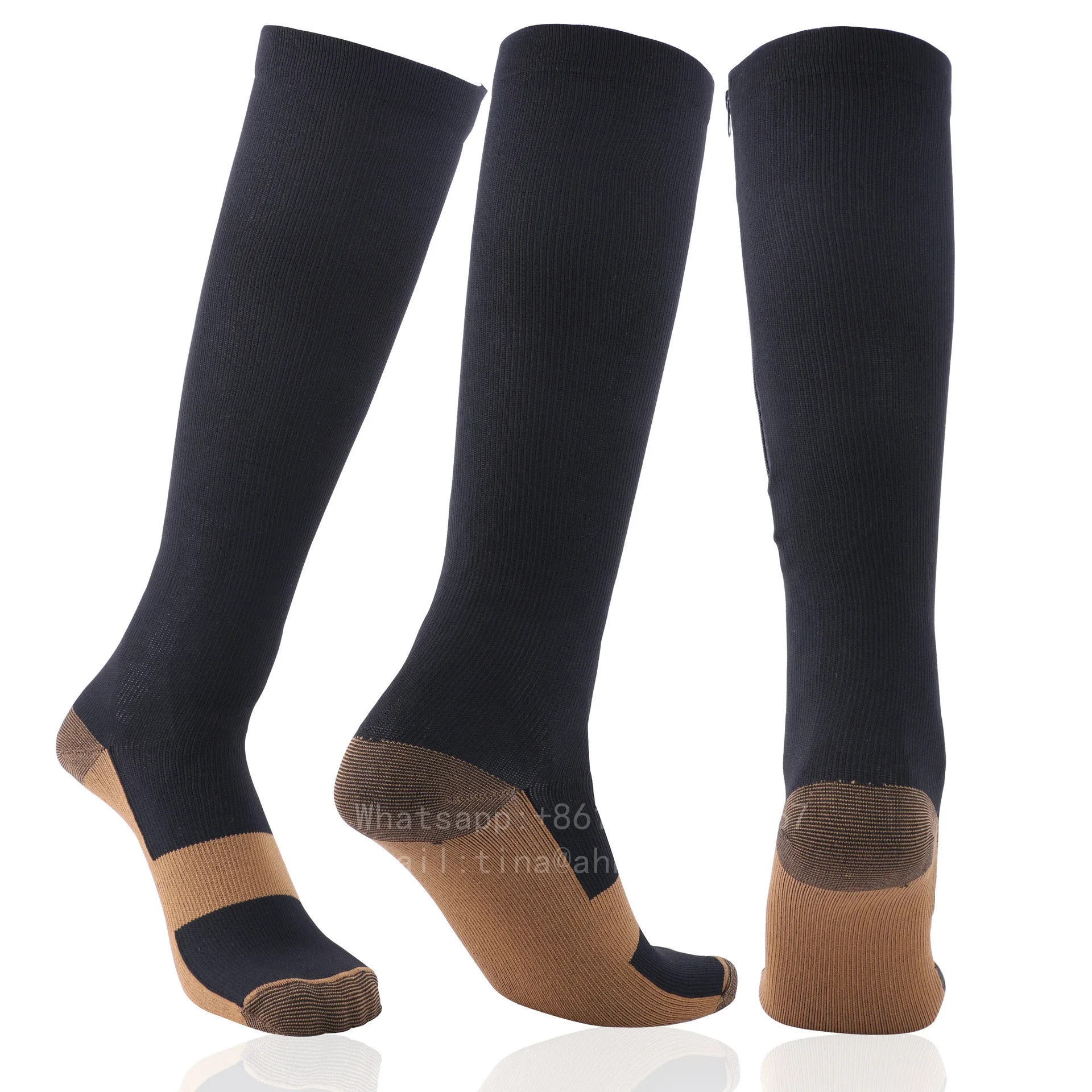 

Factory price knee high black color copper infused compression socks, Pink,blue